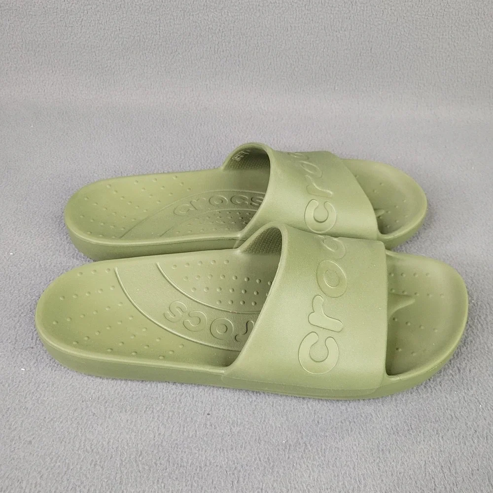 Crocs Unisex Classic Slides 2.0 Army Green Spellout‎ Mens 9 Womens 11